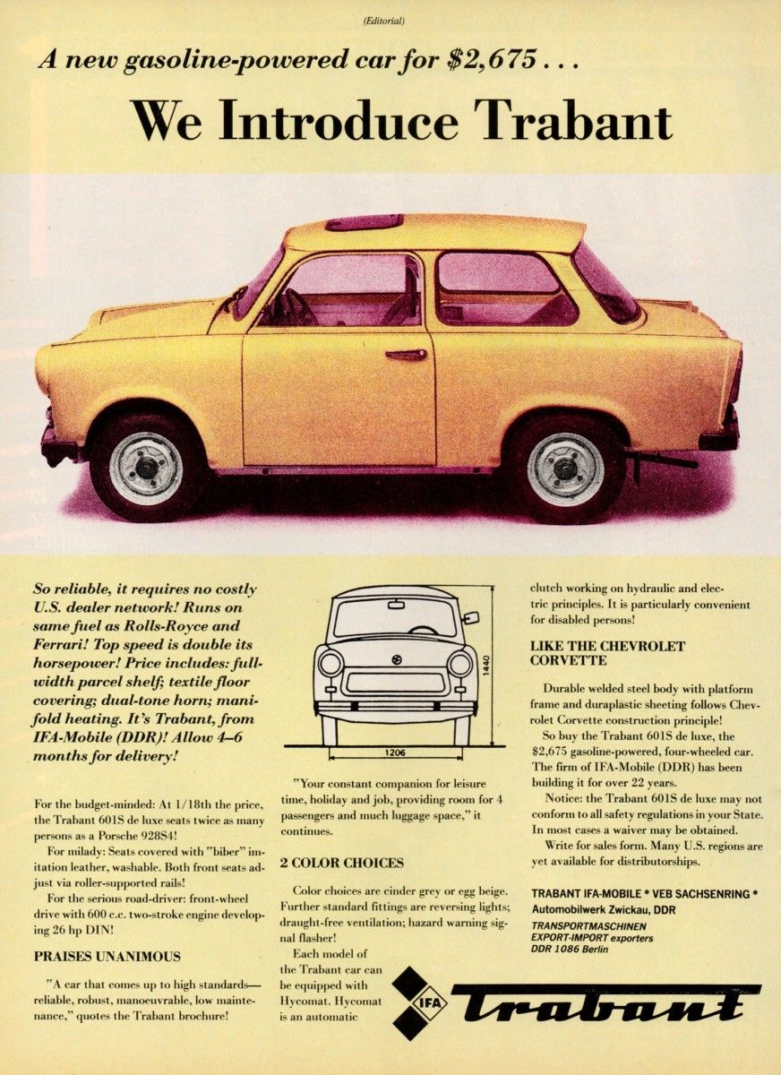 Vintage Ad: The Trabant Comes To America – “Like The Chevrolet Corvette’ 35514601475 d0c42e5d42 k
