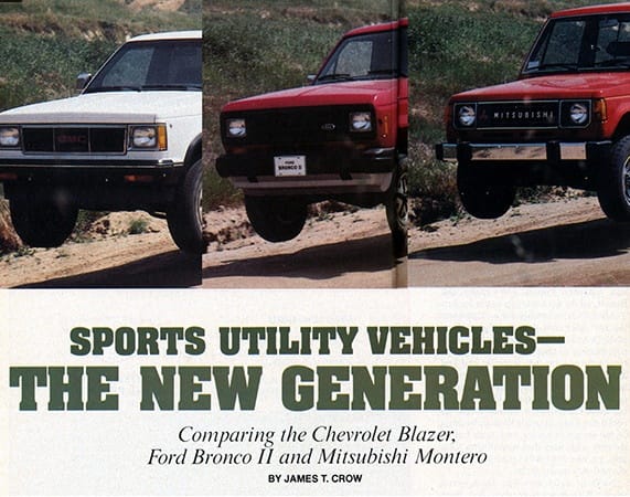 Vintage R&T Comparison: 1983 Chevrolet S-10 Blazer, Bronco II and Montero – The New Compact SUVs (first posted 1/23/2016) It’s time for new SUVs, fit for the Eighties. R&T compares them in the 1983 July issue.
