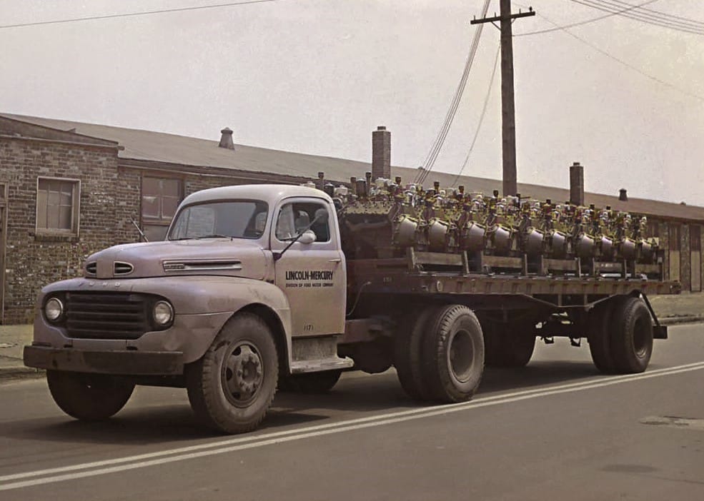 &nbsp; Here’s another flathead powerd truck hauling flatheads; in this case Ford V8s. Given the name on the door, most likely they’re headed for Mercurys, but they all came form [&hellip;]