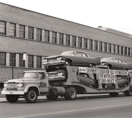Vintage Car Carrier: Six Truck Loads Of 1960 Plymouths For The Michigan State Police What’s under their hoods?