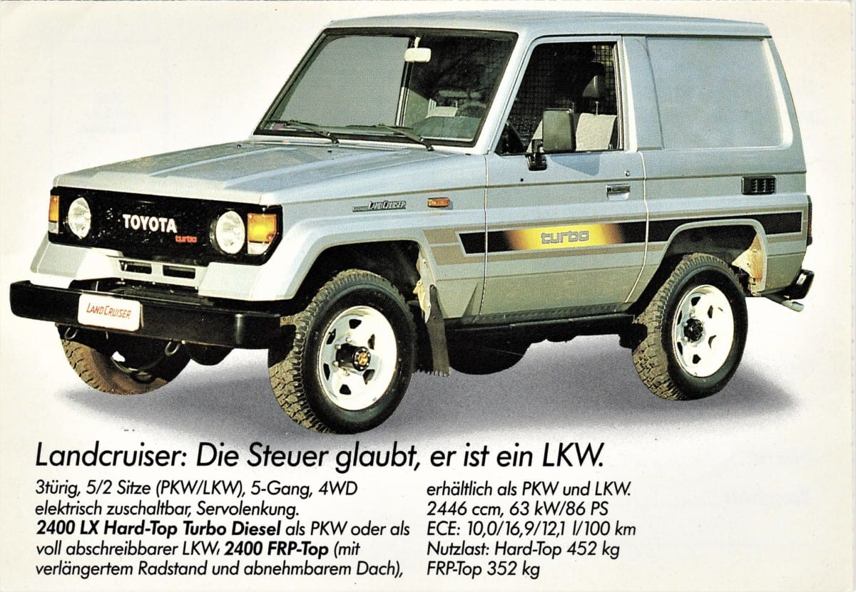 Johannes Dutch has made us aware of the popularity of these kind of “vans”; SUVs with their rear windows blanked out and no back seat, so that they are taxed [&hellip;]