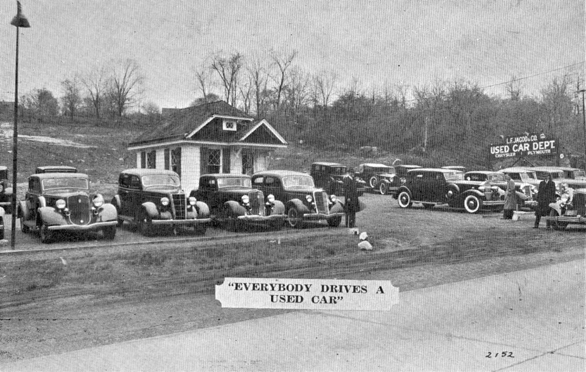 Umm; there’s some sweet cars in this shot, at the L.F. Jacod & Co. Chrysler-Plymouth Used Car Lot. Can you identify them?