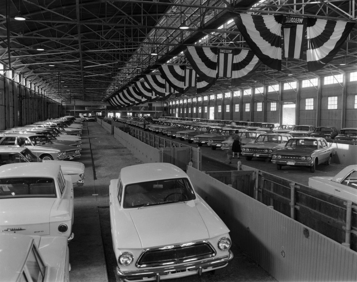 Vintage Dealer Snapshots: A Rambler Warehouse In 1963 Three views of Garrett Rambler’s warehouse sale, taken by Forth Worth’s WBAP-TV in 1963.