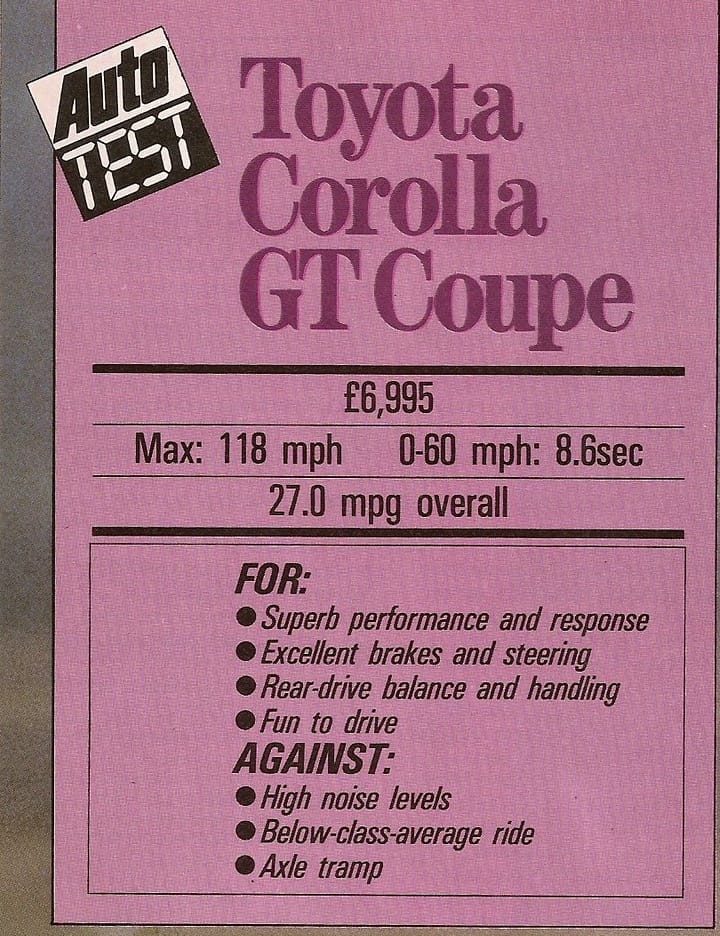 In early 1984, two of the leading UK car magazines tested the final generation of hot RWD Toyota Corolla coupes, the legendary twin-cam AE86 (sold in the States as the [&hellip;]