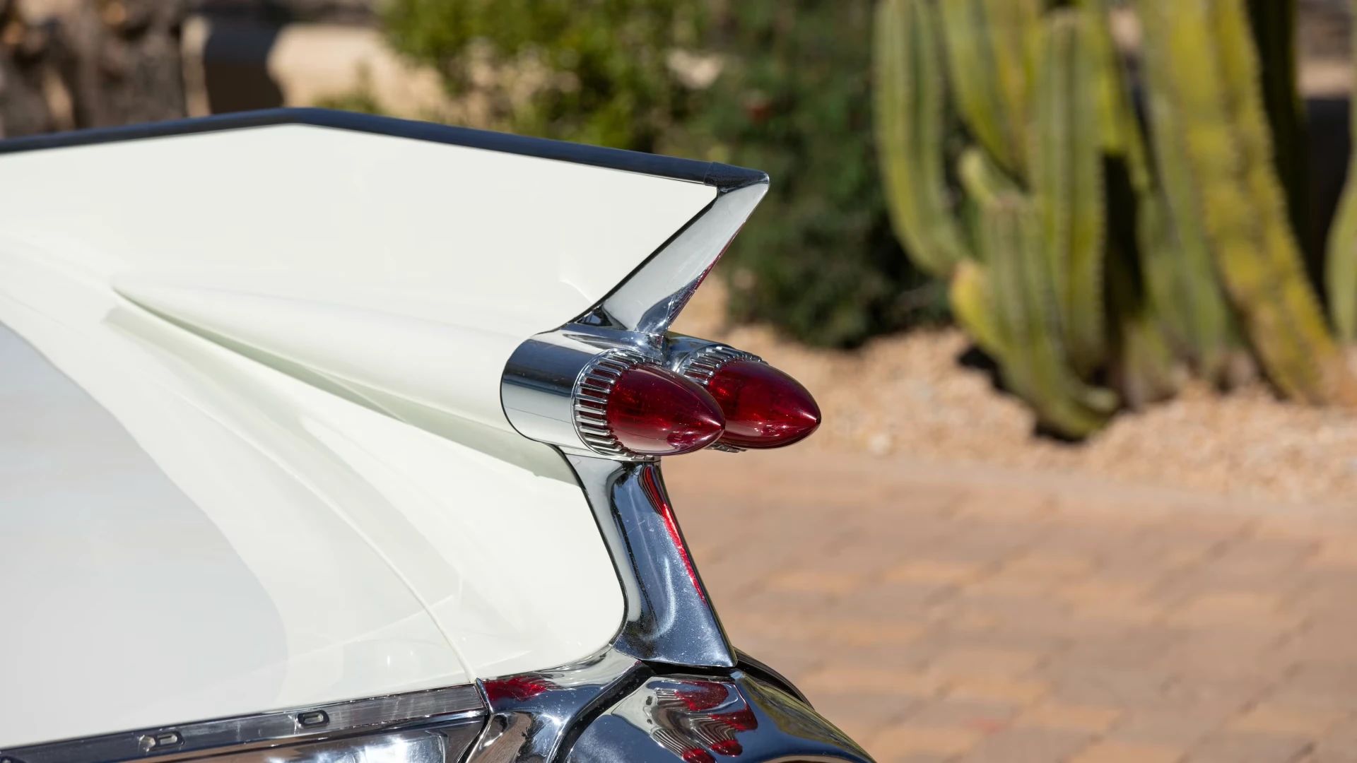 1960 Cadillac Eldorado Seville: An Artifact Of The Tomorrow That Never Was 6 Right tail fin of a white 1959 Cadillac