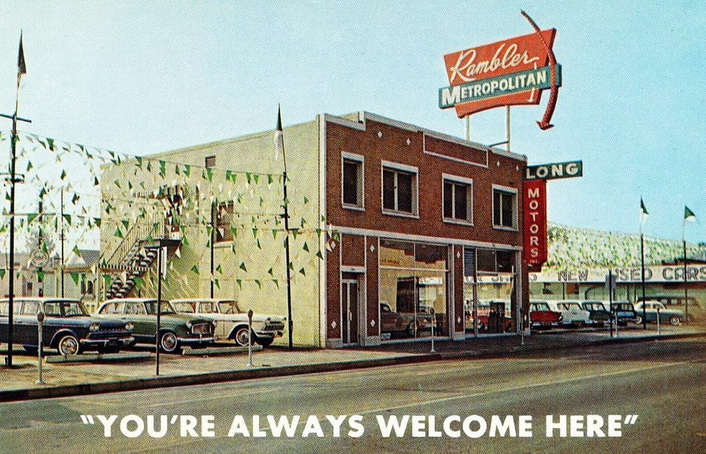 Vintage Postcards: Rambler Dealers In The 1960s Long Motors Inc., Santa Ana, CA.