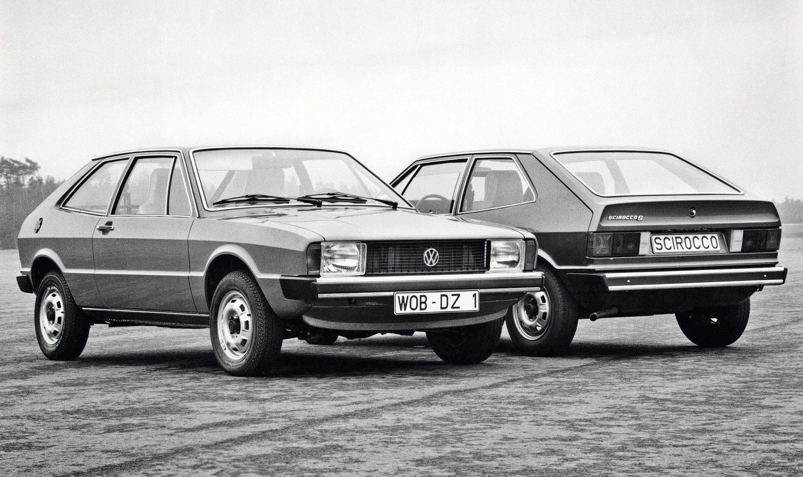 CC Tech: How The Nimble 1975 Volkswagen Golf, Rabbit, And Scirocco Raised The Standards Of FWD Chassis Design 9 B&W press photo showing two 1974 VW Scirocco coupes, one facing the camera, the other facing away