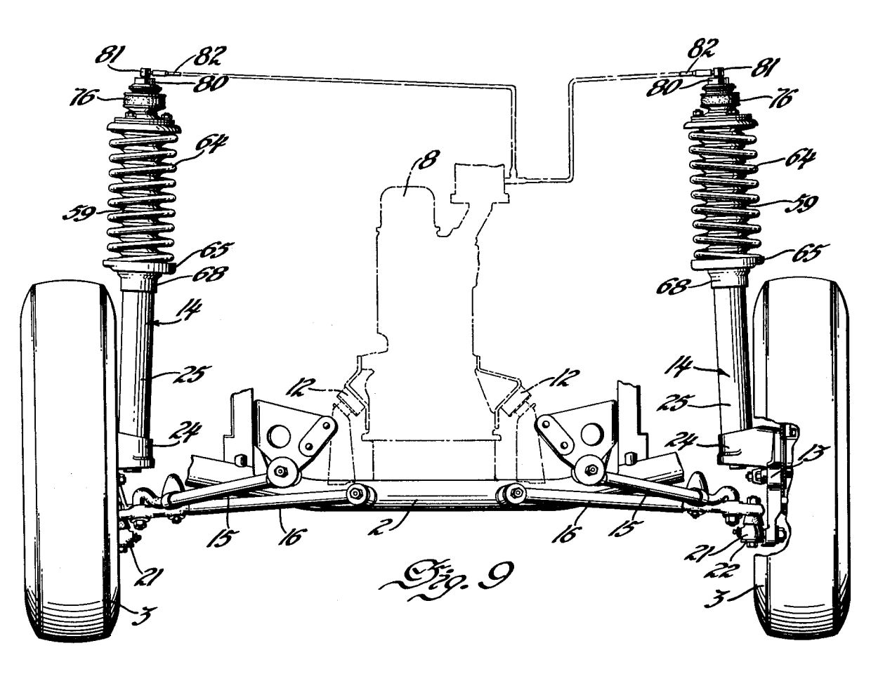 Front view of the Chevrolet Cadet front suspension, labeled Fig. 9