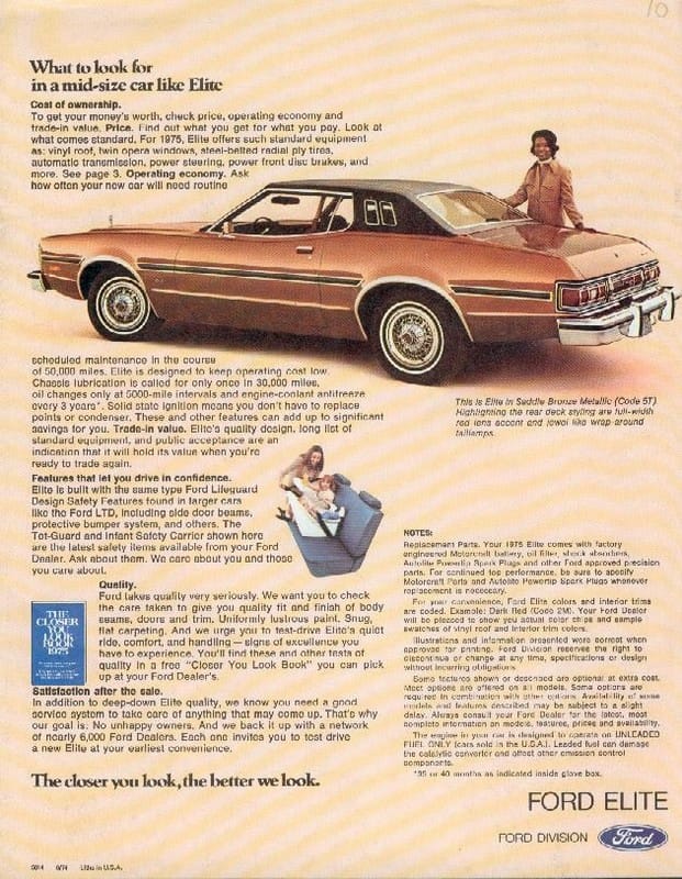 Curbside Musings: 1975 Ford Elite - I'm So Fancy 7 1975 Ford Elite brochure pages, as sourced from www.oldcarbrochures.org.