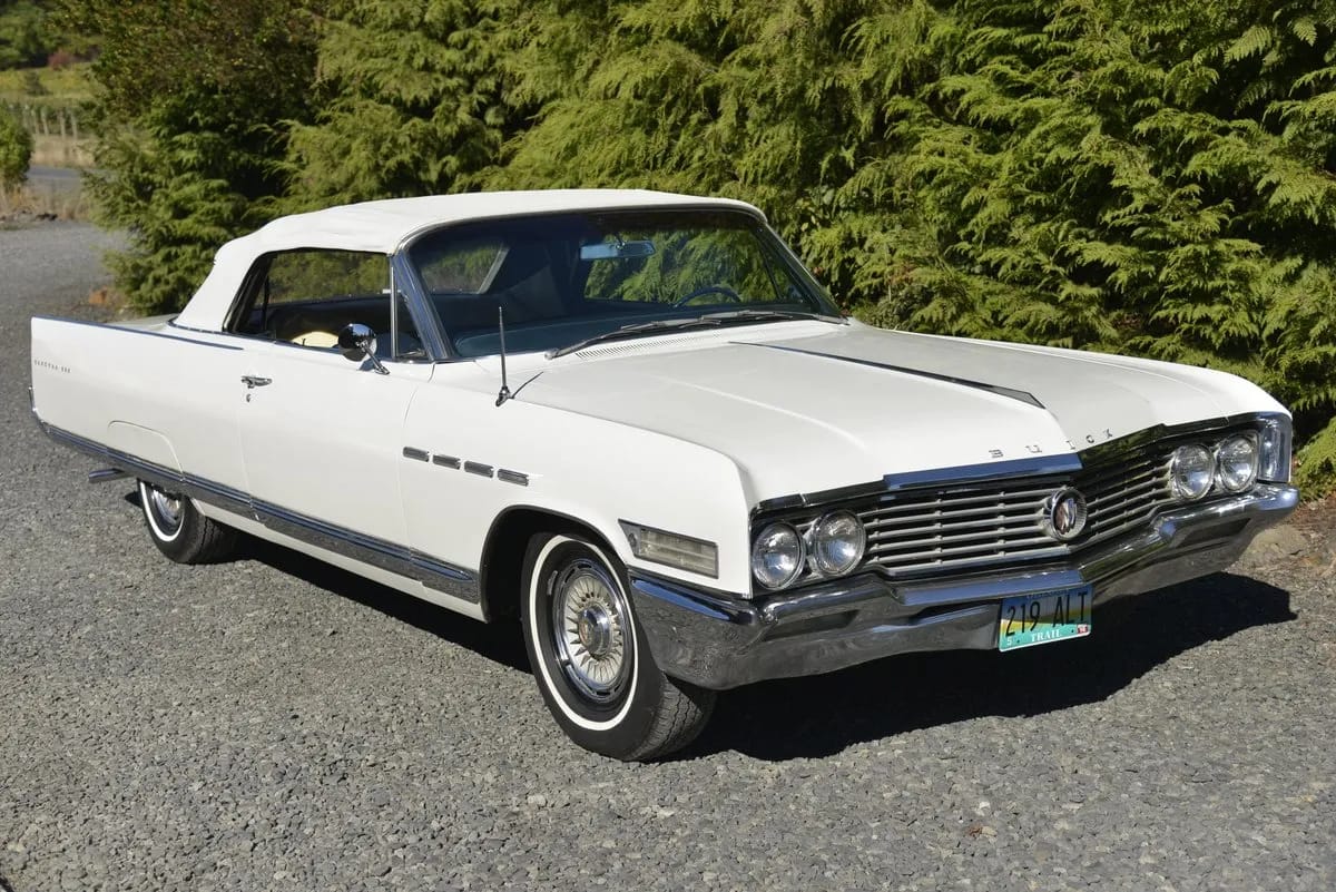 Full-Size Buicks Of The 1960s: How Buick Reinvented Its Lineup Between 1959 And 1970 13 Right front 3q view of a white 1964 Buick Electra 225 convertible with the top up