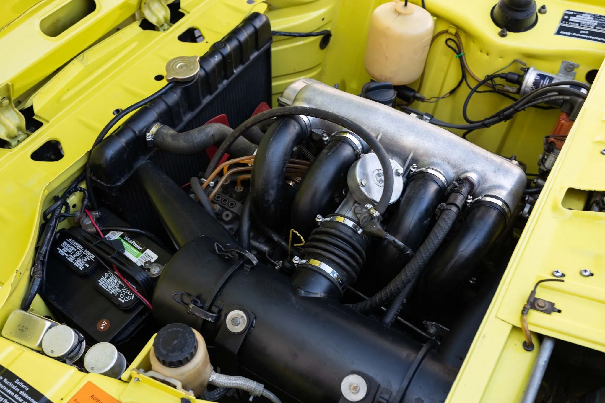 1972 BMW 2000 Touring – Rare BMW 2002 Hatchback Version, Never Sold In The U.S. 7 Injected engine in a yellow 1971 BMW 2000 tii