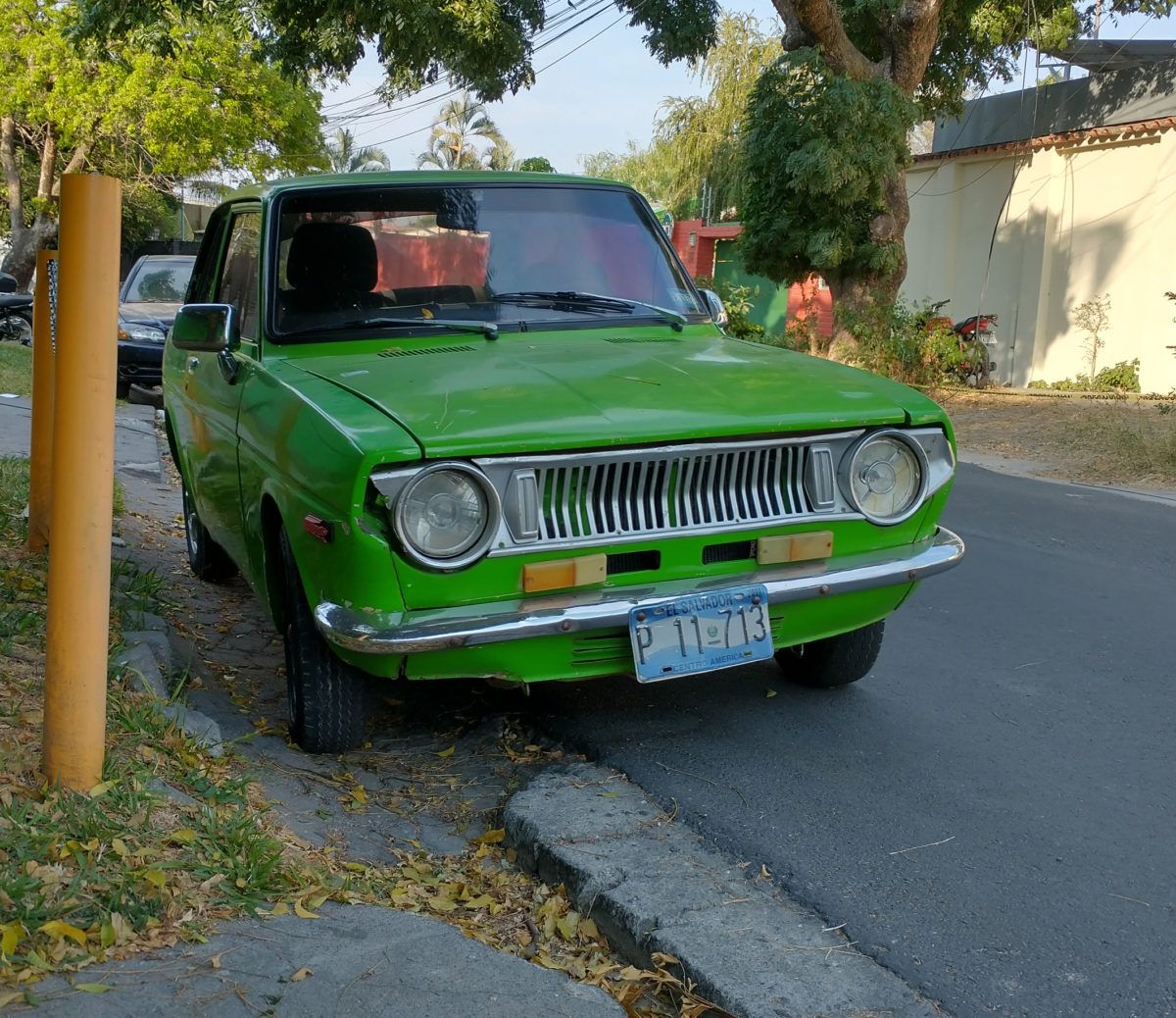 Front view of a green 1969 Toyota Publica