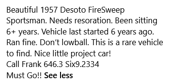 1957 DeSoto Firesweep Sportsman 4-Door Hardtop: Is There Any Hope For This Rare Survivor? 3 Screenshot 2025 09 07 at 15 09 51 1957 Desoto Firesweep Sportsman RARE FIND · Sportsman Toy Vehicles New York New York Facebook Marketplace Facebook
