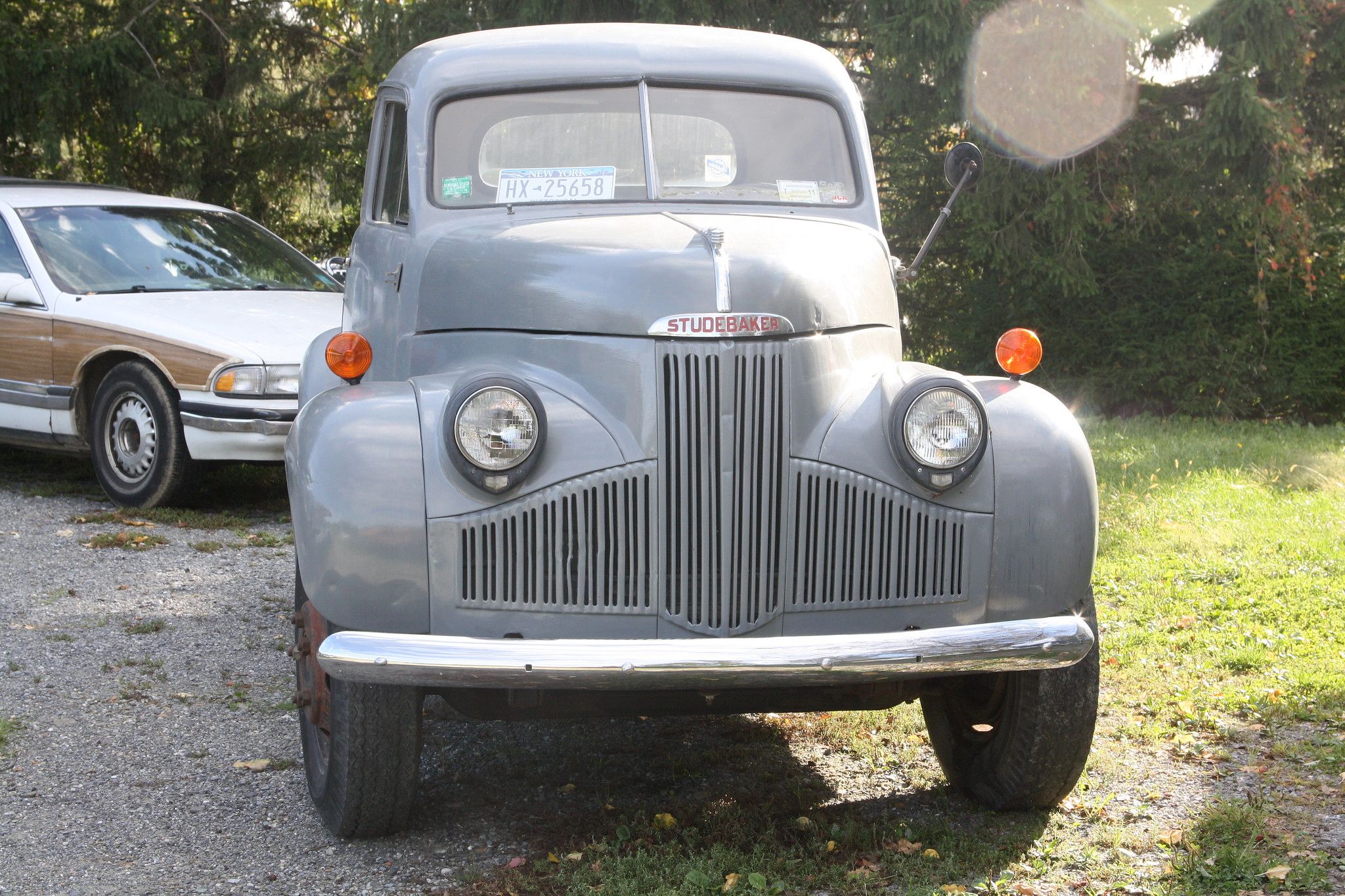 Studebaker M 15 Front view of a gray 1940s Studebaker M15 pickup