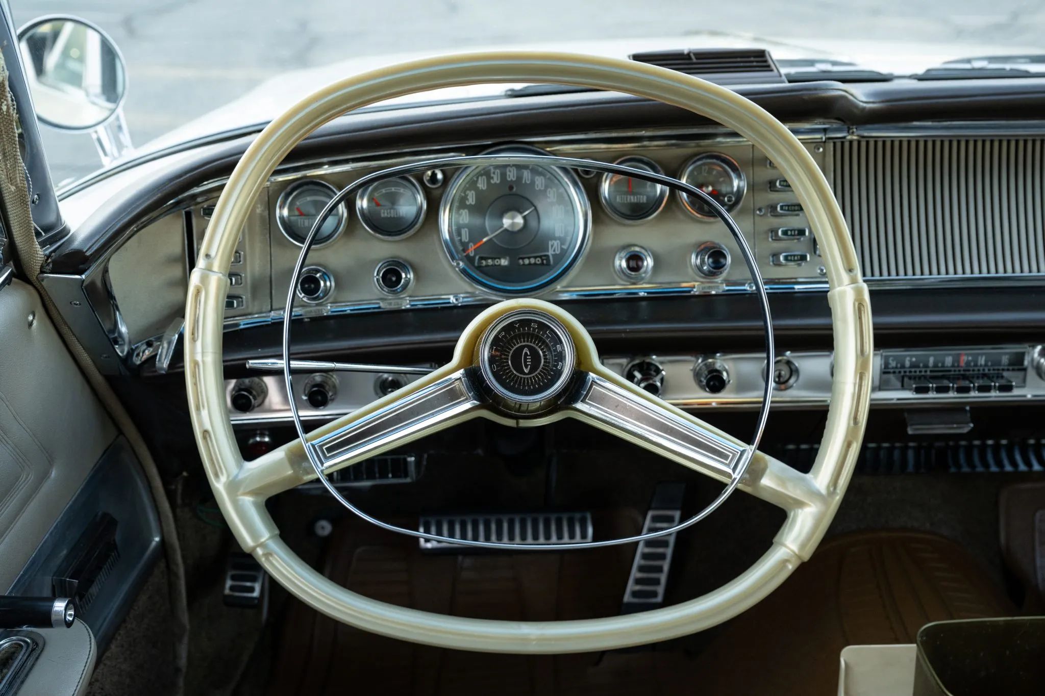 From Chrome To Clear Plastic: Bold Steering Wheels Of The 1950s & 1960s 39 Elliptical steering wheel with full horn ring in a 1964 Chrysler New Yorker