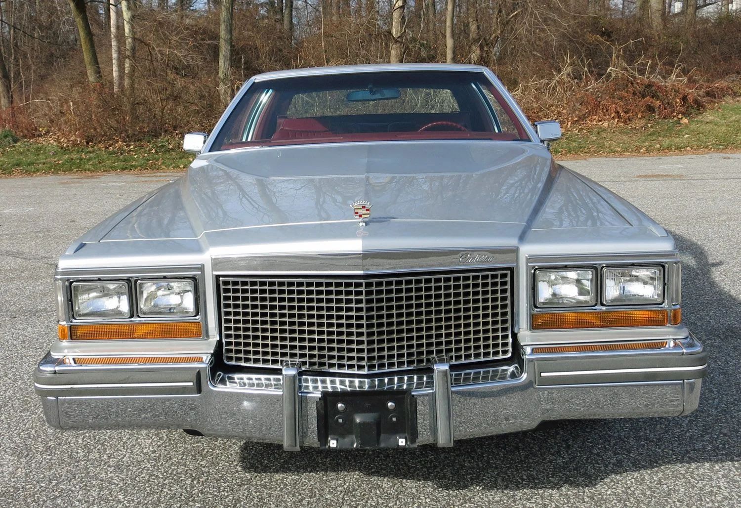 Front view of a silver 1981 Cadillac Coupe de Ville