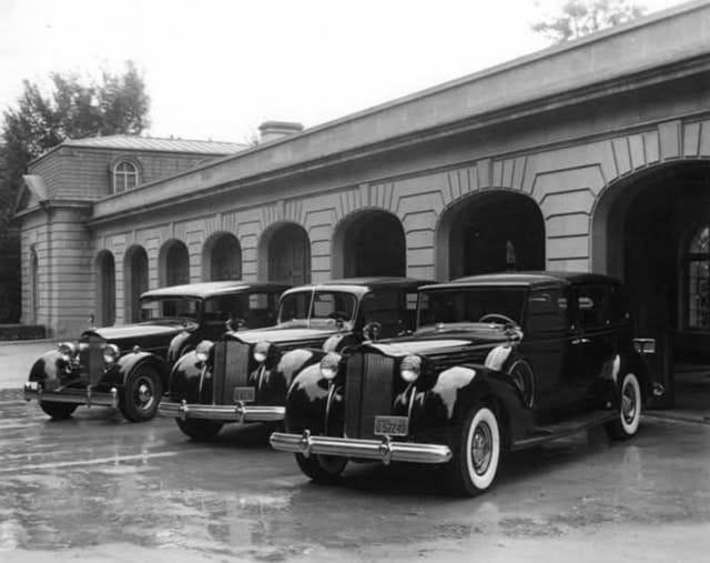 1938 Packard Twelve Town Car By Rollston: A Packard Fit For The Dodge Family 5 Picture of Anna Thompson Dodge's three Packards in front of Rose Terrace II