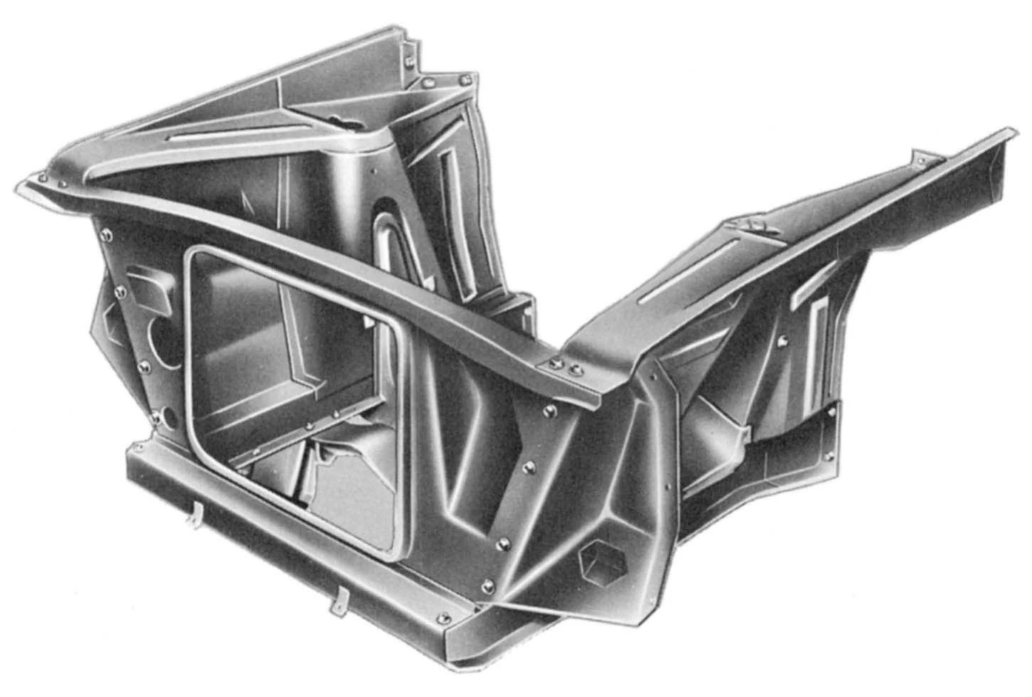 CC Tech: Inside The 1962 Chevy II/Nova: More Like A Ford Falcon Than A Camaro 10 B&W illustration of the front section of a 1962 Chevy II