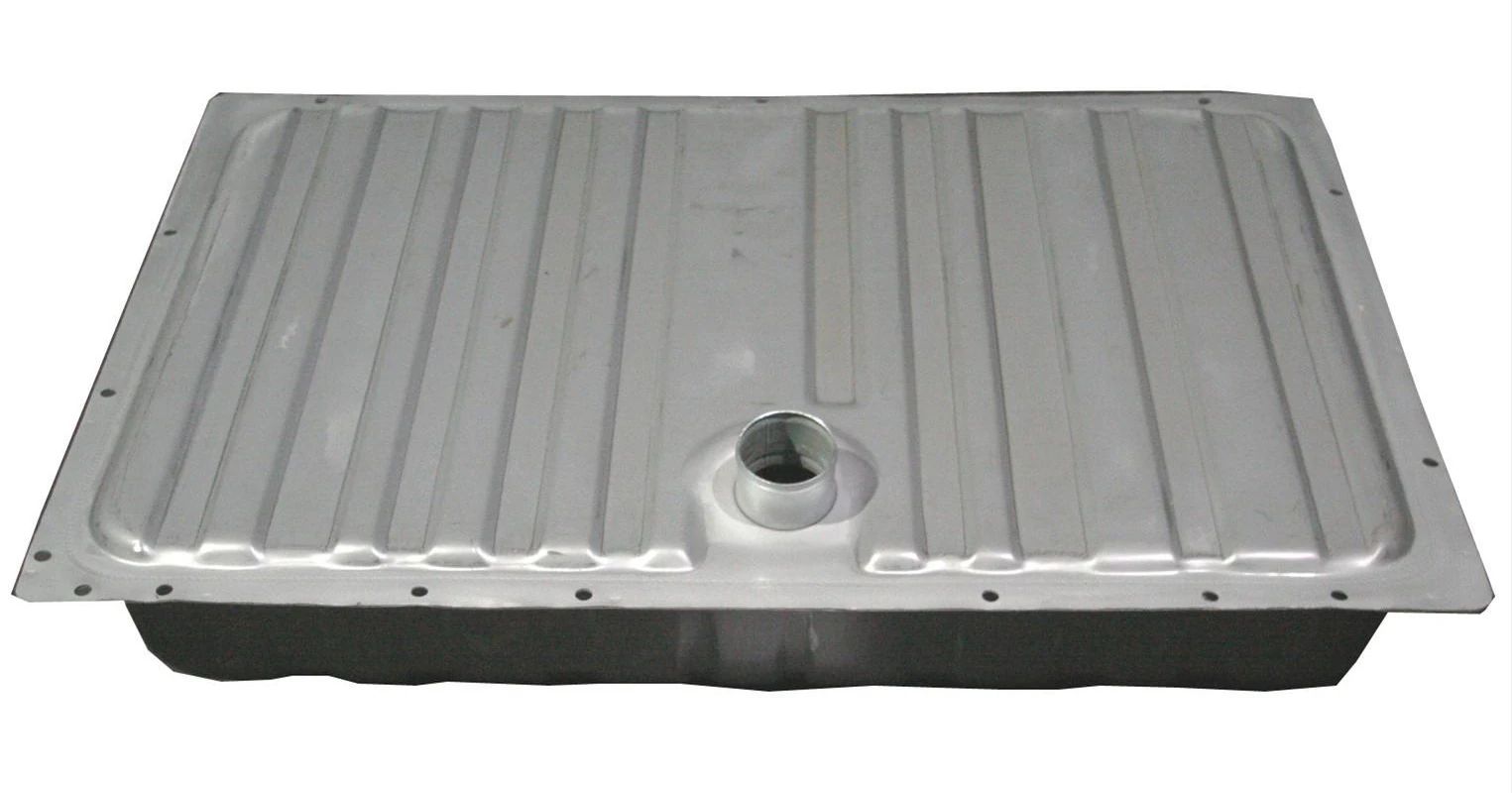 Photo of a silver fuel tank against a white background
