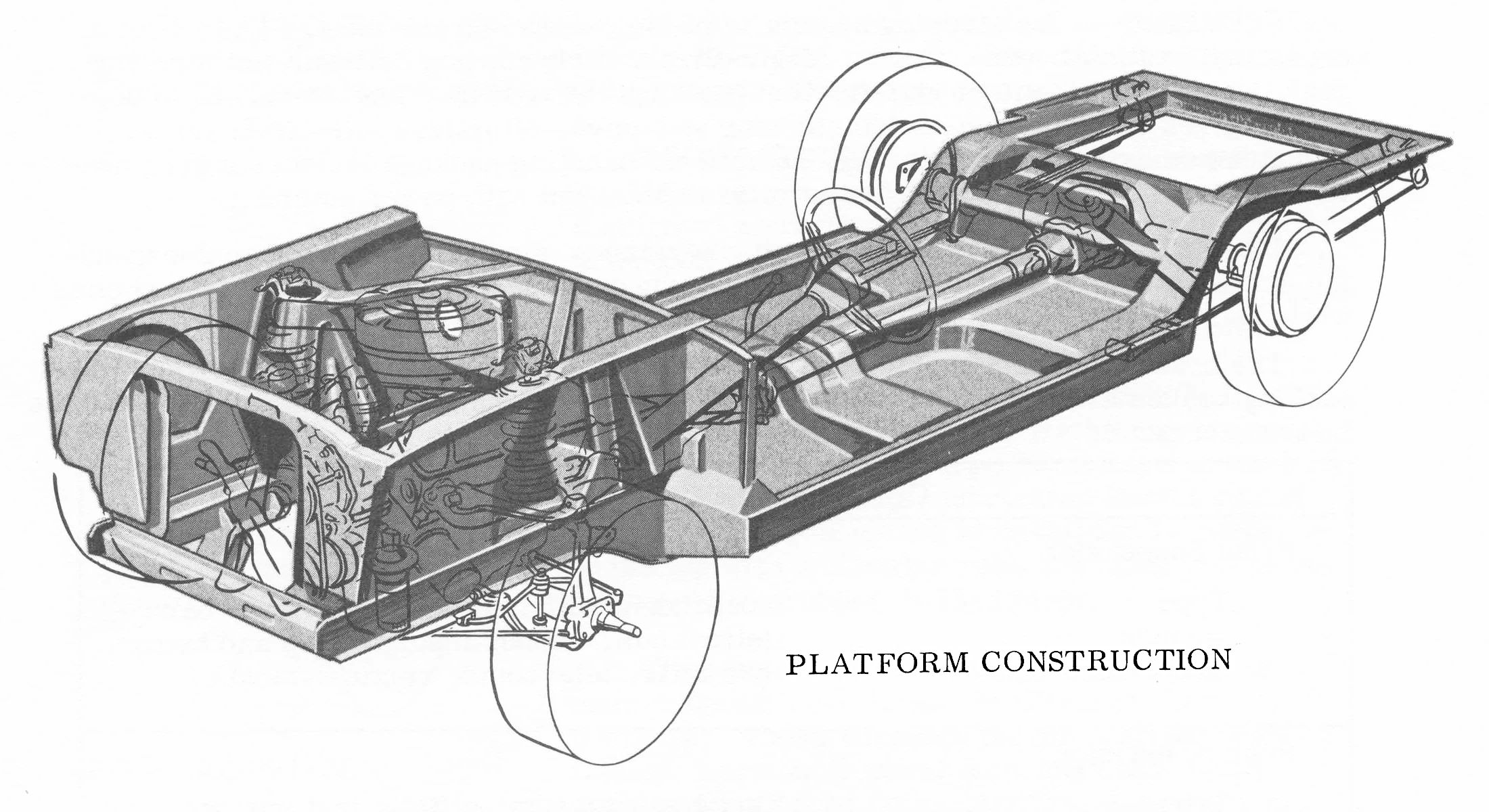 CC Tech: How the Mustang, Cougar, And Maverick Differed From The Original Ford Falcon Platform 5 B&W illustration of the 1965 Ford Mustang platform construction