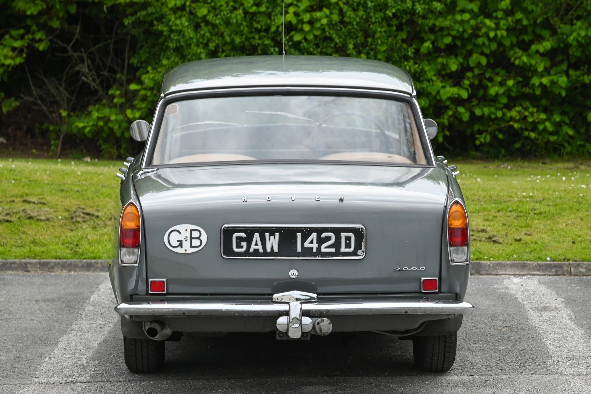 Rear view of a gray 1966 Rover 2000 (P6)
