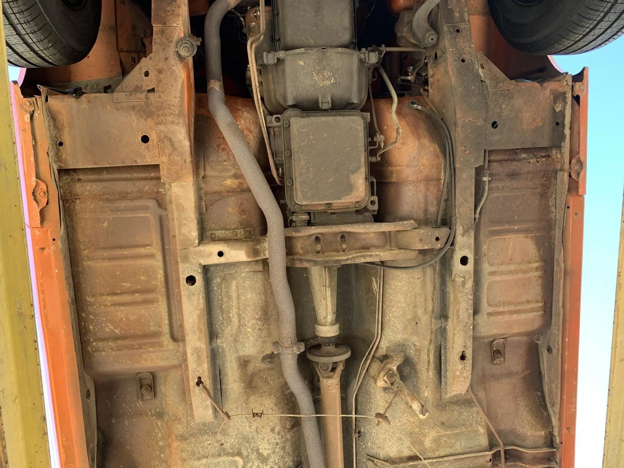 CC Tech: How the Mustang, Cougar, And Maverick Differed From The Original Ford Falcon Platform 33 Underbody of a 1974 Ford Maverick showing its front torque boxes and rear powertrain mount