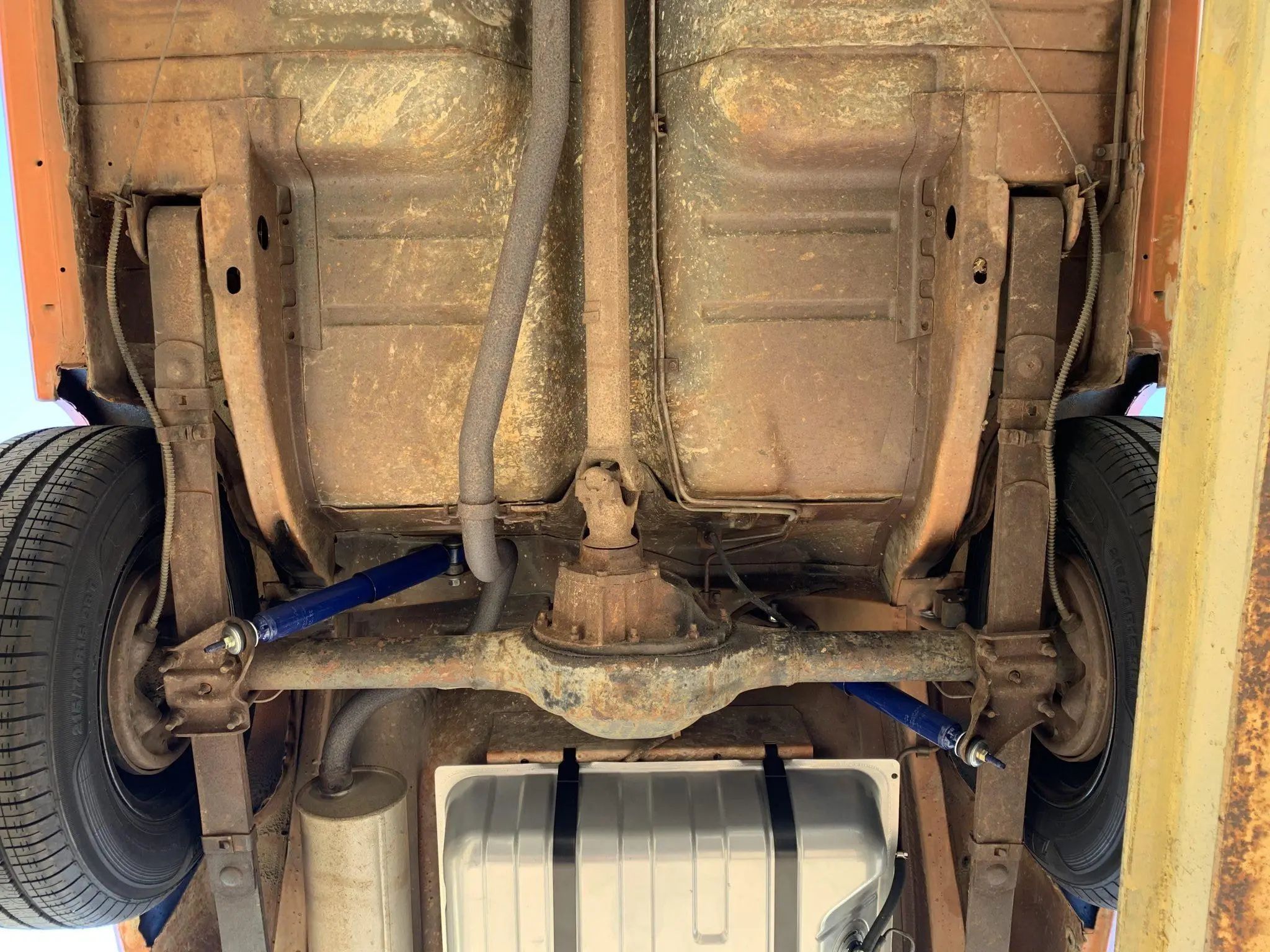CC Tech: How the Mustang, Cougar, And Maverick Differed From The Original Ford Falcon Platform 34 Underbody of a 1974 Ford Maverick, showing its rear torque boxes, driveshaft, axle, and rear springs