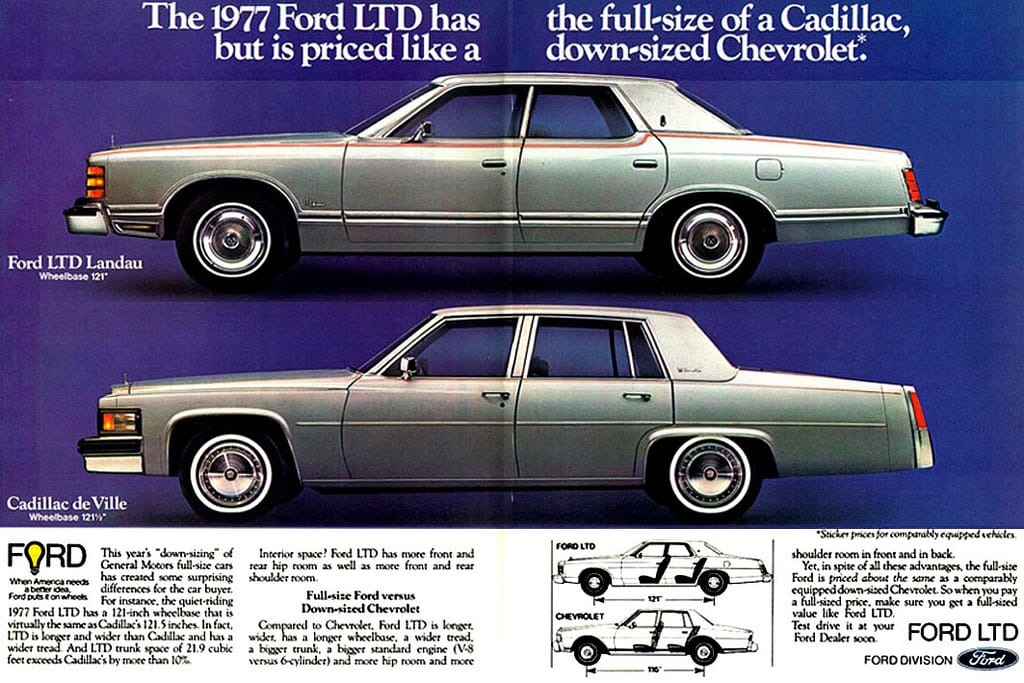 Vintage Car And Driver Review: 1976 Ford LTD – "All Is Well with the American Dream" 11 1977 Ford LTD ad