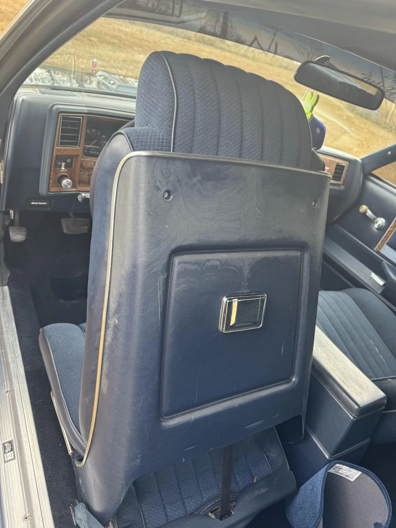 Rare Survivor: 1981 Chevrolet Monte Carlo Turbo V6 – Forgotten Chevy Still In Great Shape 15 Driver's side seat back of a 1981 Chevrolet Monte Carlo with blue cloth upholstery