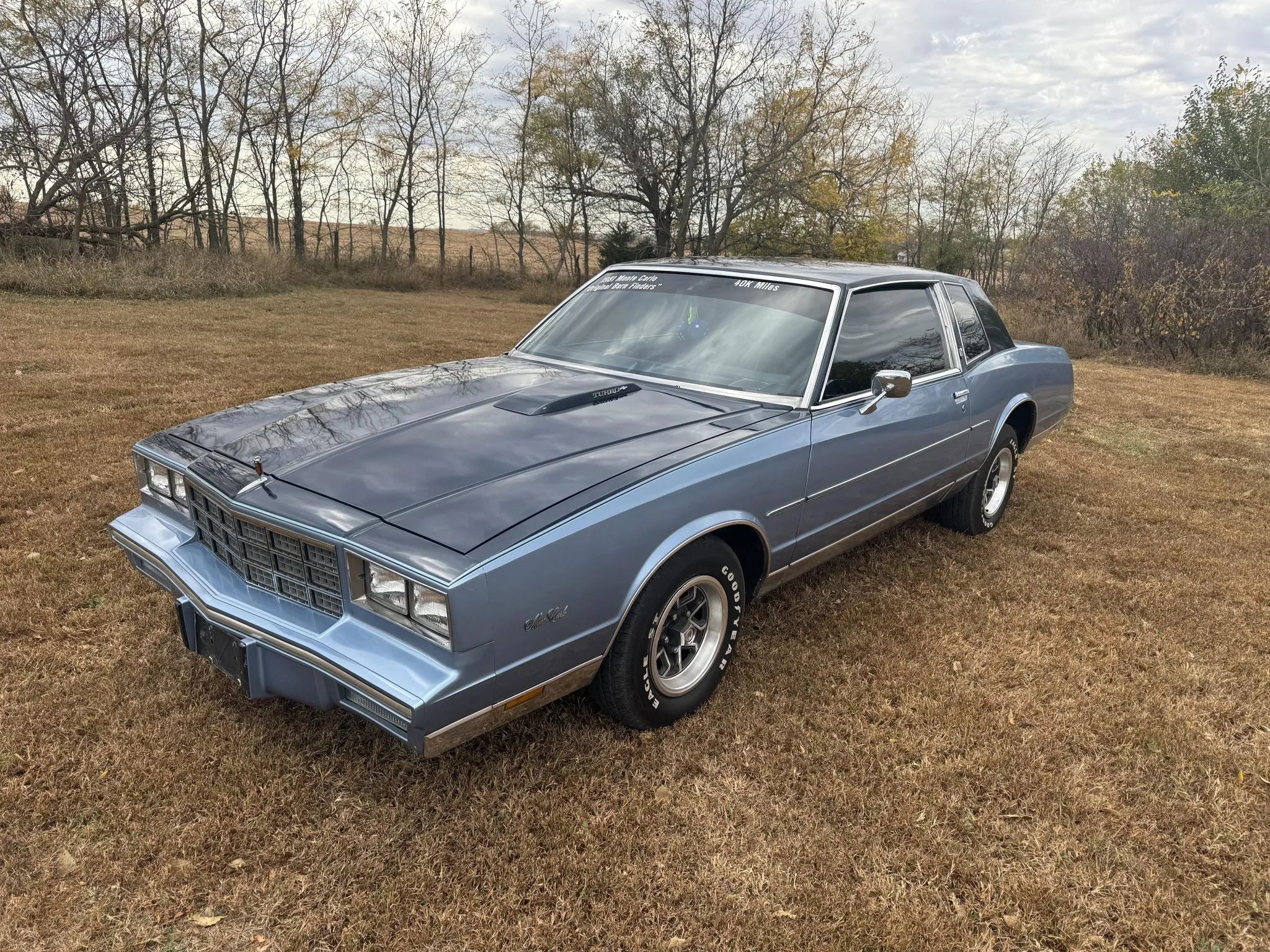 Rare Survivor: 1981 Chevrolet Monte Carlo Turbo V6 – Forgotten Chevy Still In Great Shape 1 High angle left front 3q view of a two-tone Dark Blue over Light Blue 1981 Chevrolet Monte Carlo turbo