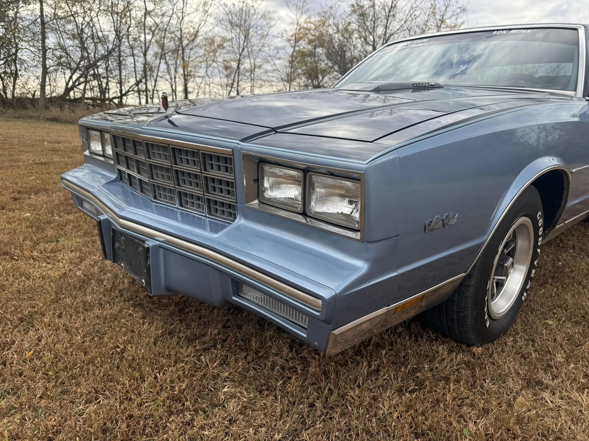 Rare Survivor: 1981 Chevrolet Monte Carlo Turbo V6 – Forgotten Chevy Still In Great Shape 16 Front end and grille of a Dark Blue over Light Blue 1981 Chevrolet Monte Carlo turbo
