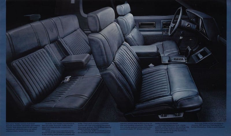 Curbside Musings: 1987 Oldsmobile Toronado Troféo – Inedible? 6 1987 Oldsmobile Tornado Troféo brochure pages, as sourced from www.oldcarbrochures.org.