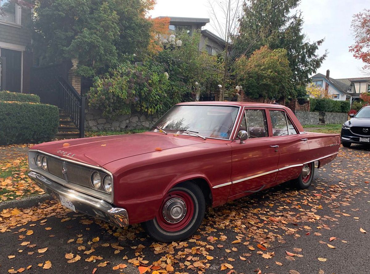 A Pair Of 1967 Dodge Coronets: 4 Doors, 6 Cylinders – Honest Working-Class MoPars 1 Photo of a red 1967 Dodge Coronet four-door sedan with dog-dish hubcaps