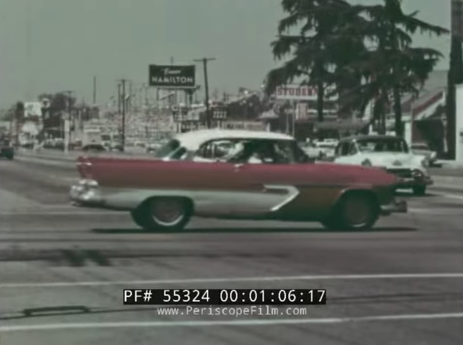 Old Bikes, Old Cars: Cars from A Bicycle Safety Film – Bicycle Rules Of The Road 5 Picture of 1956 Plymouth Belvedere in bicycle safety film