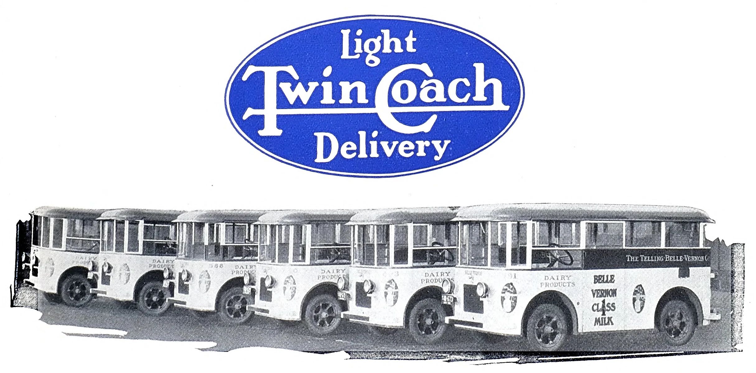 Helms Bakeries & The Twin Coach Delivery Unit: These Clever Compact Vans Used To Be "Daily At Your Door" 14 Photo of a row of Twin Coach Delivery Units in Belle-Vernon Milk livery with the "Twin Coach Light Delivery" logo above