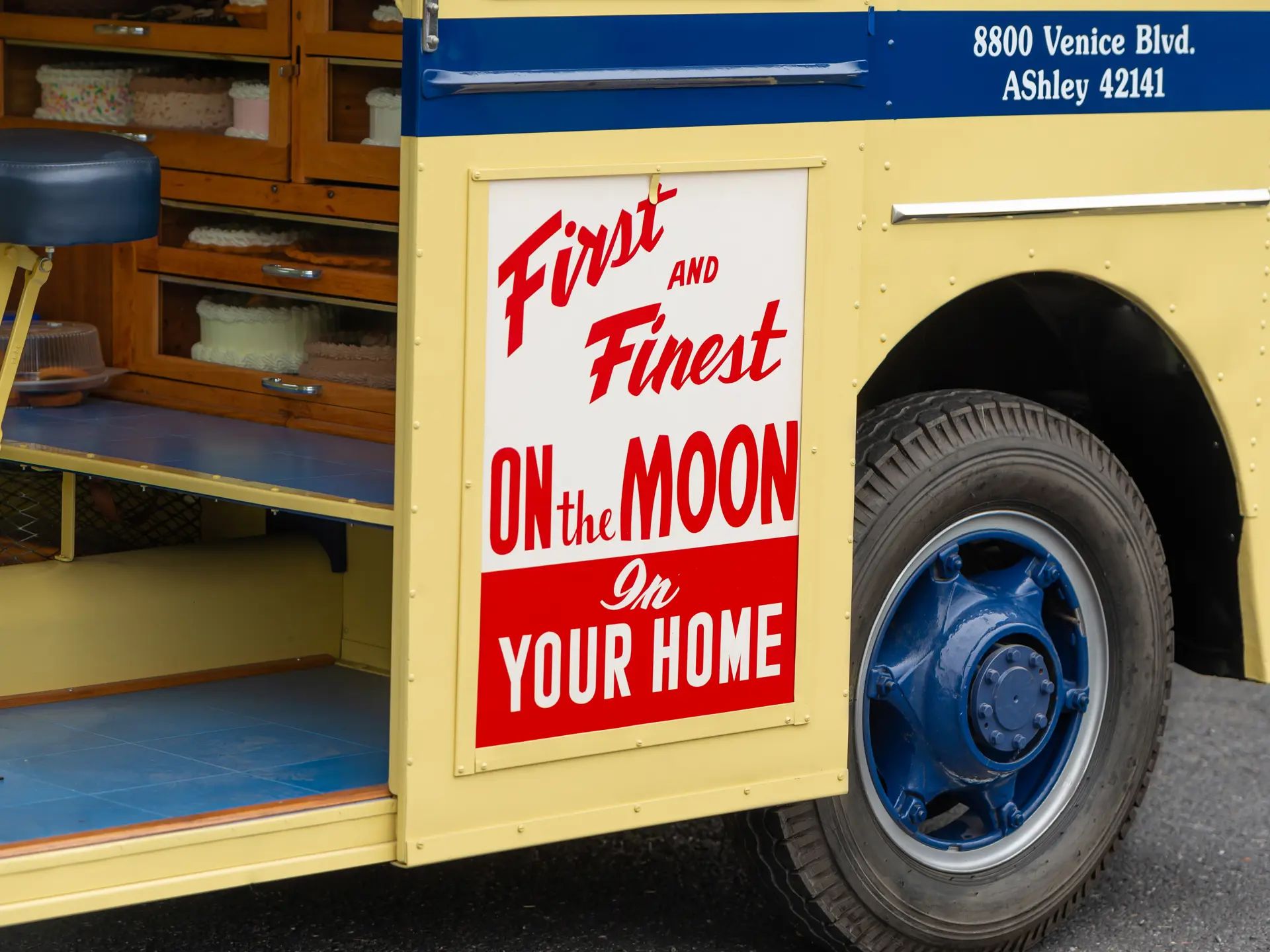 Helms Bakeries & The Twin Coach Delivery Unit: These Clever Compact Vans Used To Be "Daily At Your Door" 23 Sliding door signage on the 1936 Helms Coach reading "First and Finest On the Moon, In Your Home"