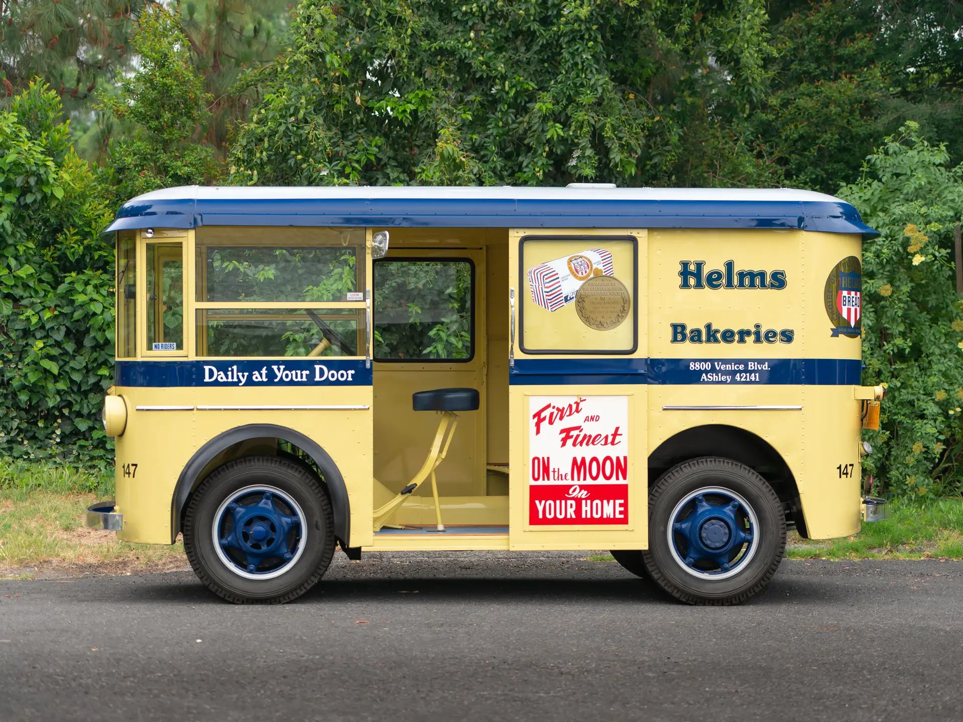 Helms Bakeries & The Twin Coach Delivery Unit: These Clever Compact Vans Used To Be "Daily At Your Door" 5 Left side view of a 1936 Twin Coach Delivery Unit in Helms Bakeries livery, with the sliding side door open