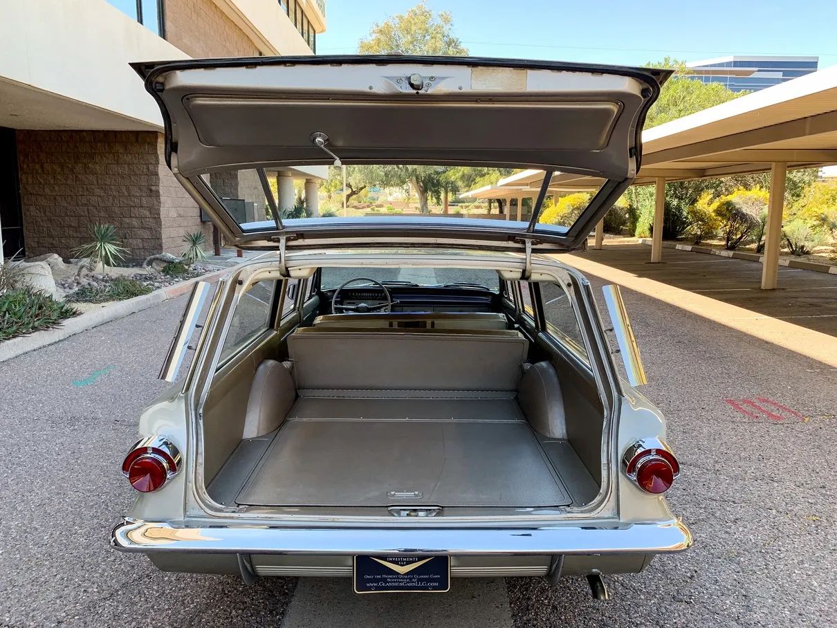 1961 Buick Special Wagon: Rare Three-Pedal Station Wagon With Aluminum V-8 And 3-Speed Stick 12 Rear view of a 1961 Buick Special station wagon with the tailgate open
