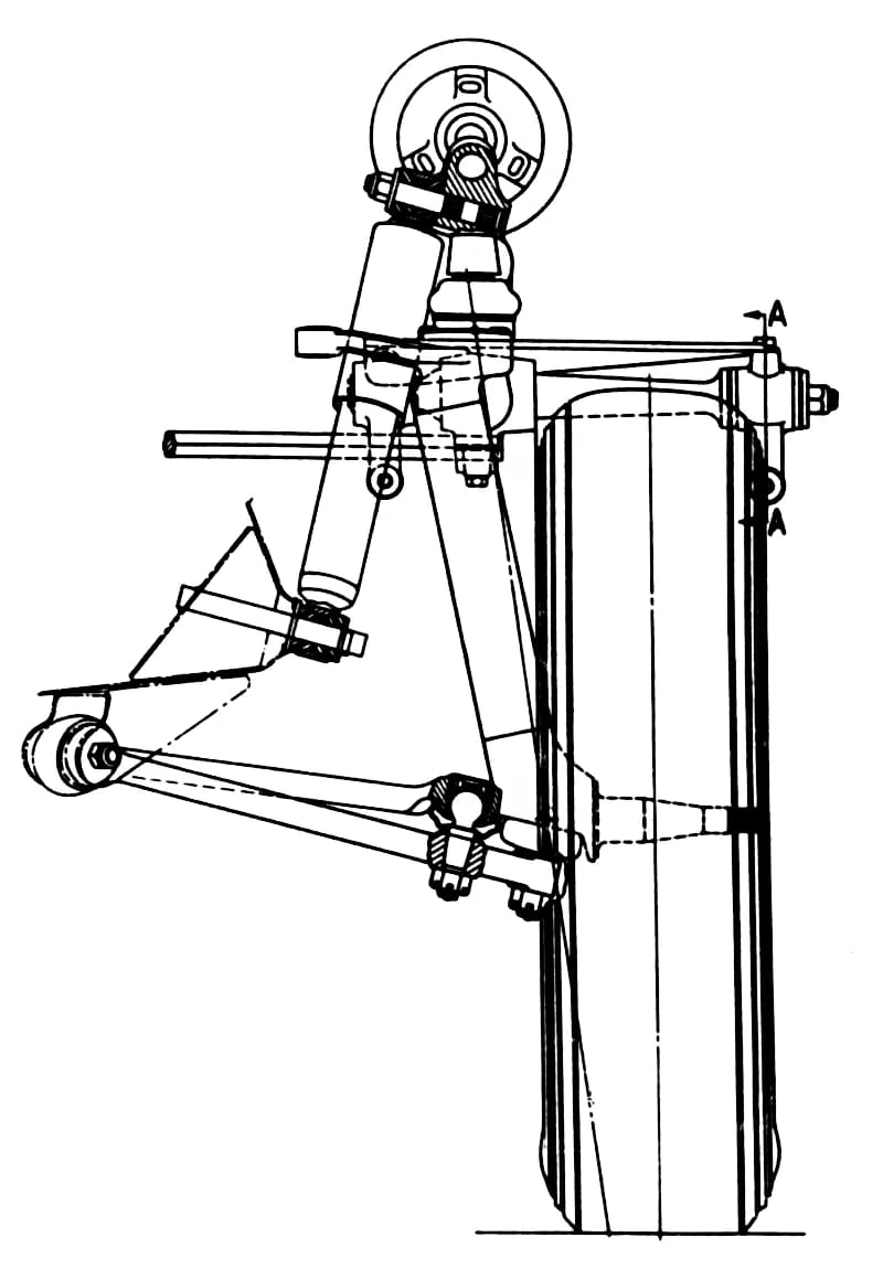Illustration showing the left front suspension of a 1963 Rover 2000 (P6)
