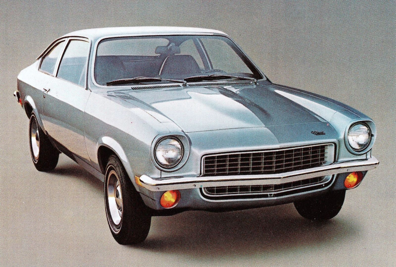 Scanned press photo of an early Chevrolet Vega coupe