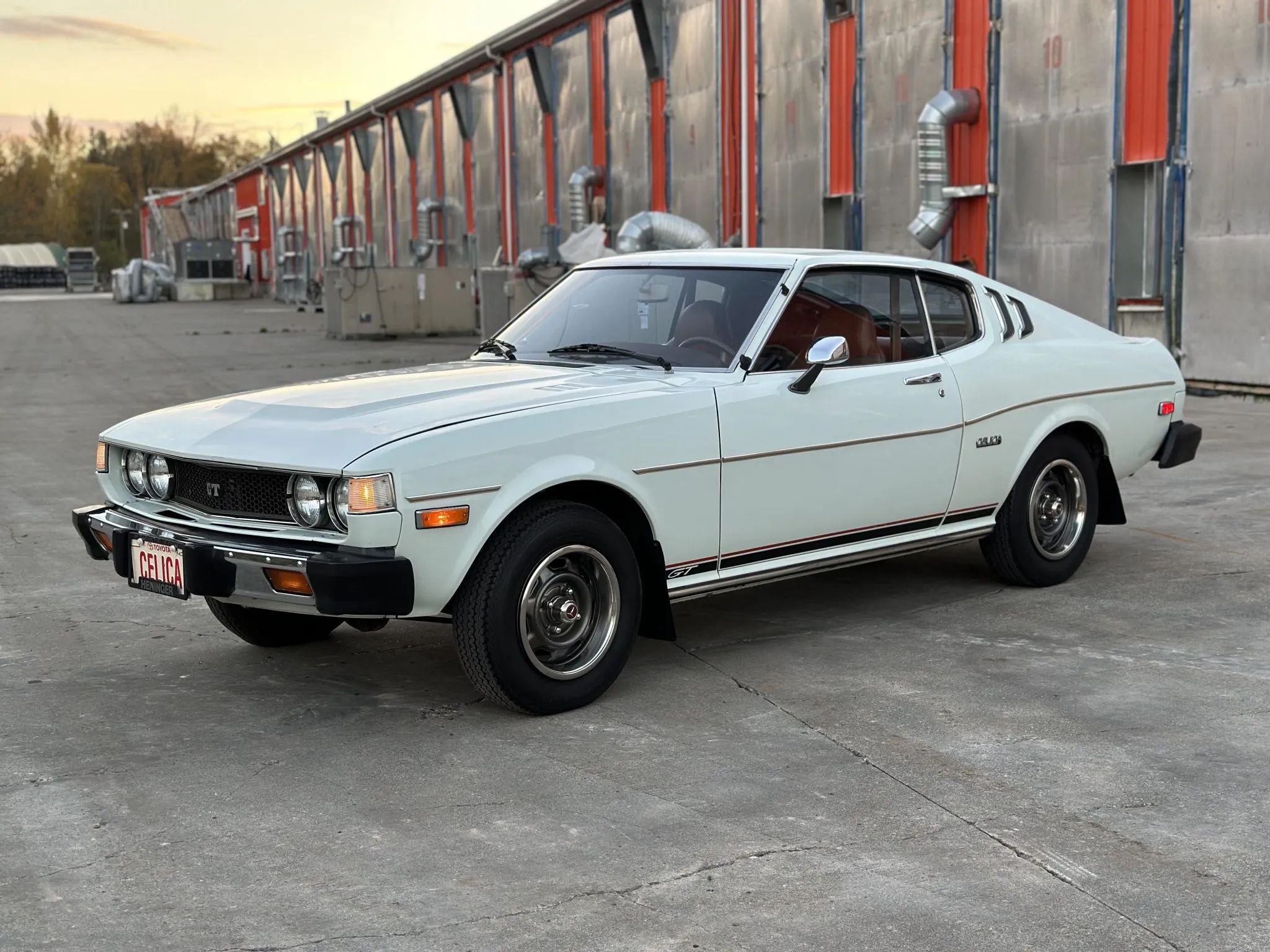 Left front 3q view of a white 1977 Toyota Celica Liftback