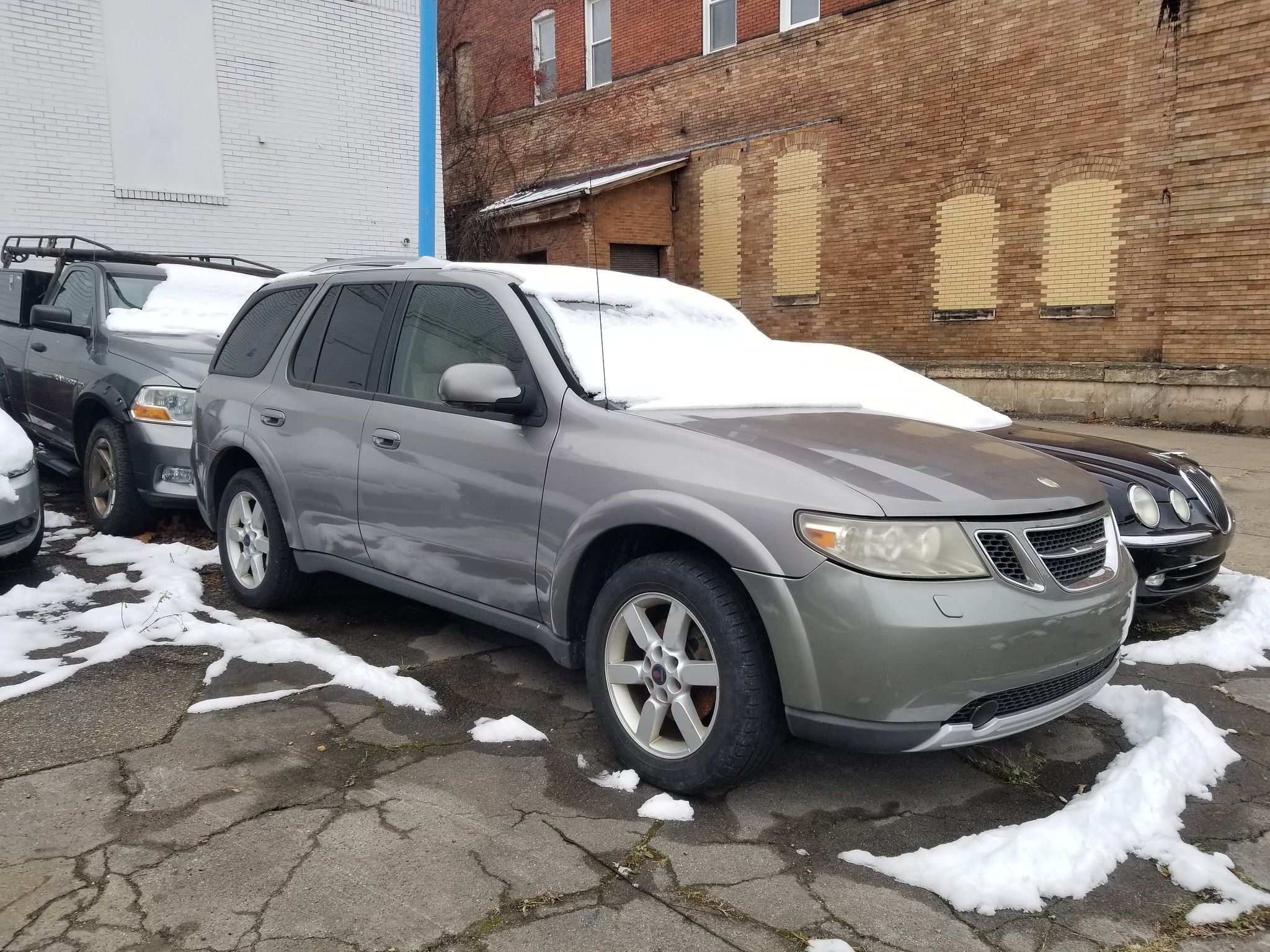 2006 Saab 9-7X: The Only Saab With A V8 And Full Frame - The Frankensaab 1 Photo of a gray 2006 Saab 9-7X SUV in a parking lot covered with snow