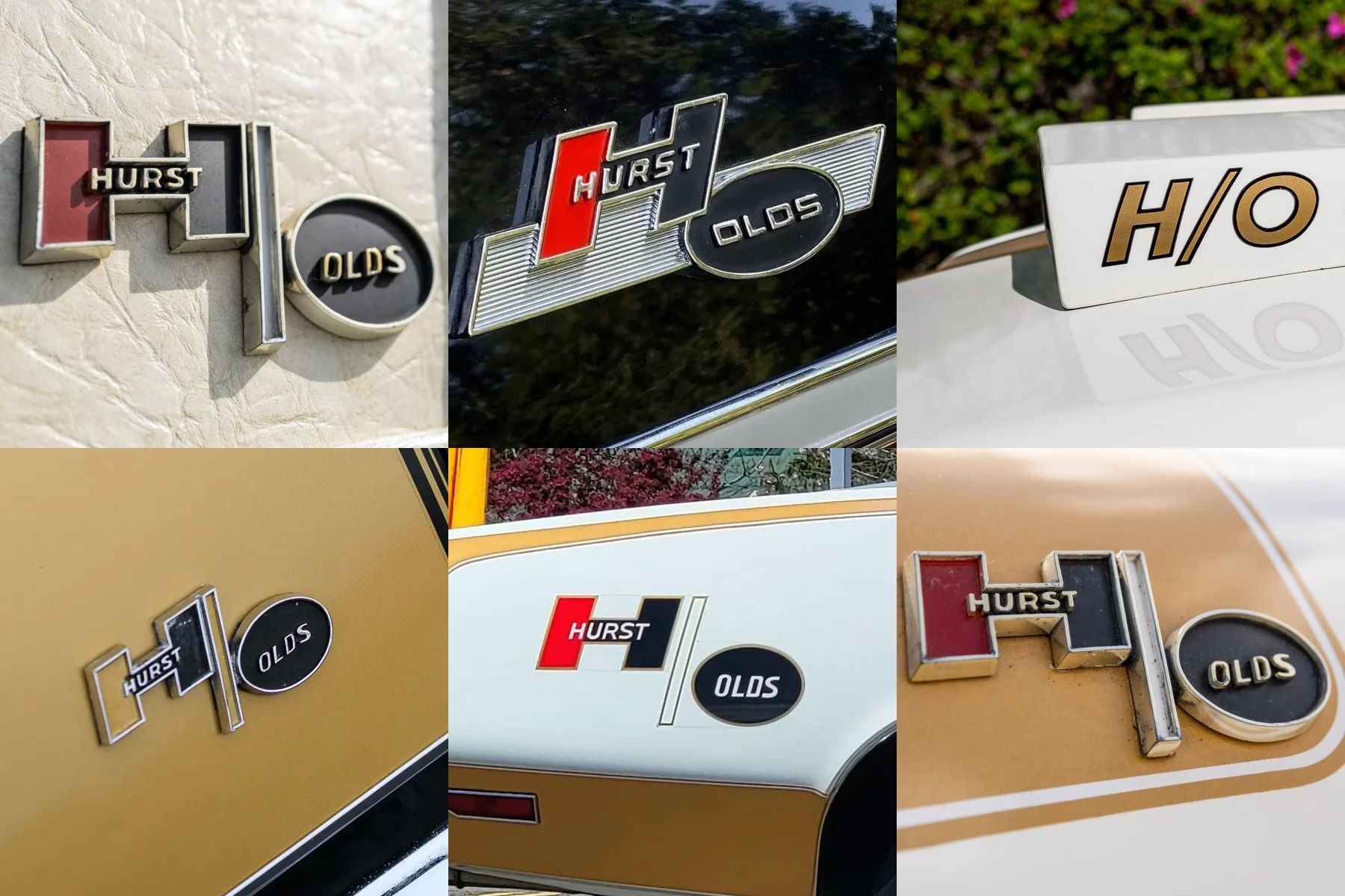 Montage of six photos of Hurst/Olds emblems, spelling out "HO HO HO HO HO HO"
