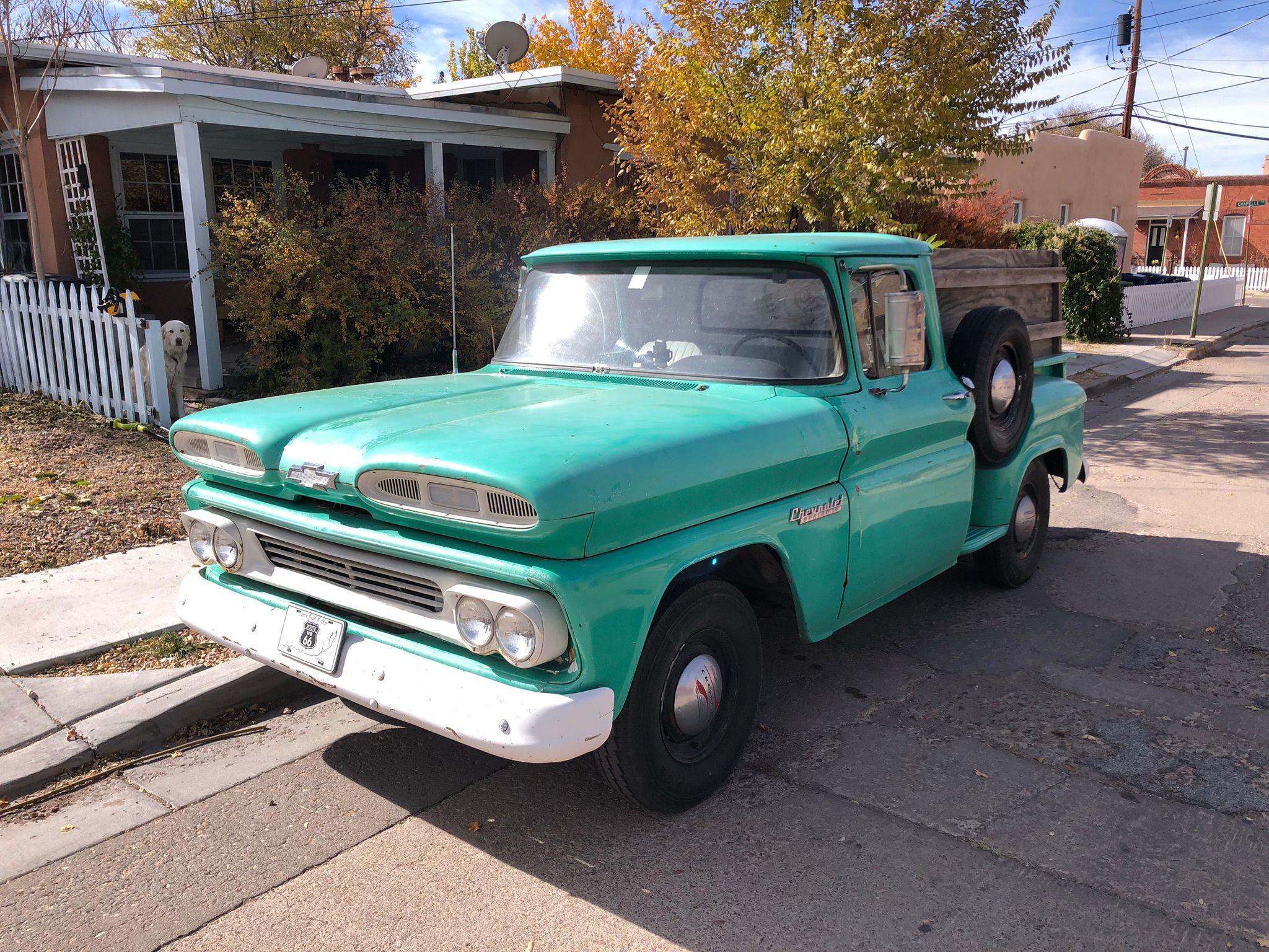 1960 Chevrolet Apache 10: A Santa Fe Landlord Also Still Uses His Old Pickup For Work 1 Photo of a green 1960 Chevrolet Apache pickup truck on a suburban street