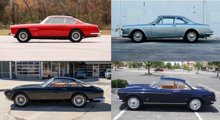 Pininfarina's Shared Language of Beauty in 1963—From Ferrari to FIAT 1 Montage of four Pininfarina-styled cars: a Ferrari 250 GTE, a Lancia Flavia coupe, a Ferrari 250 GT Lusso, and a Fiat 1600S coupe