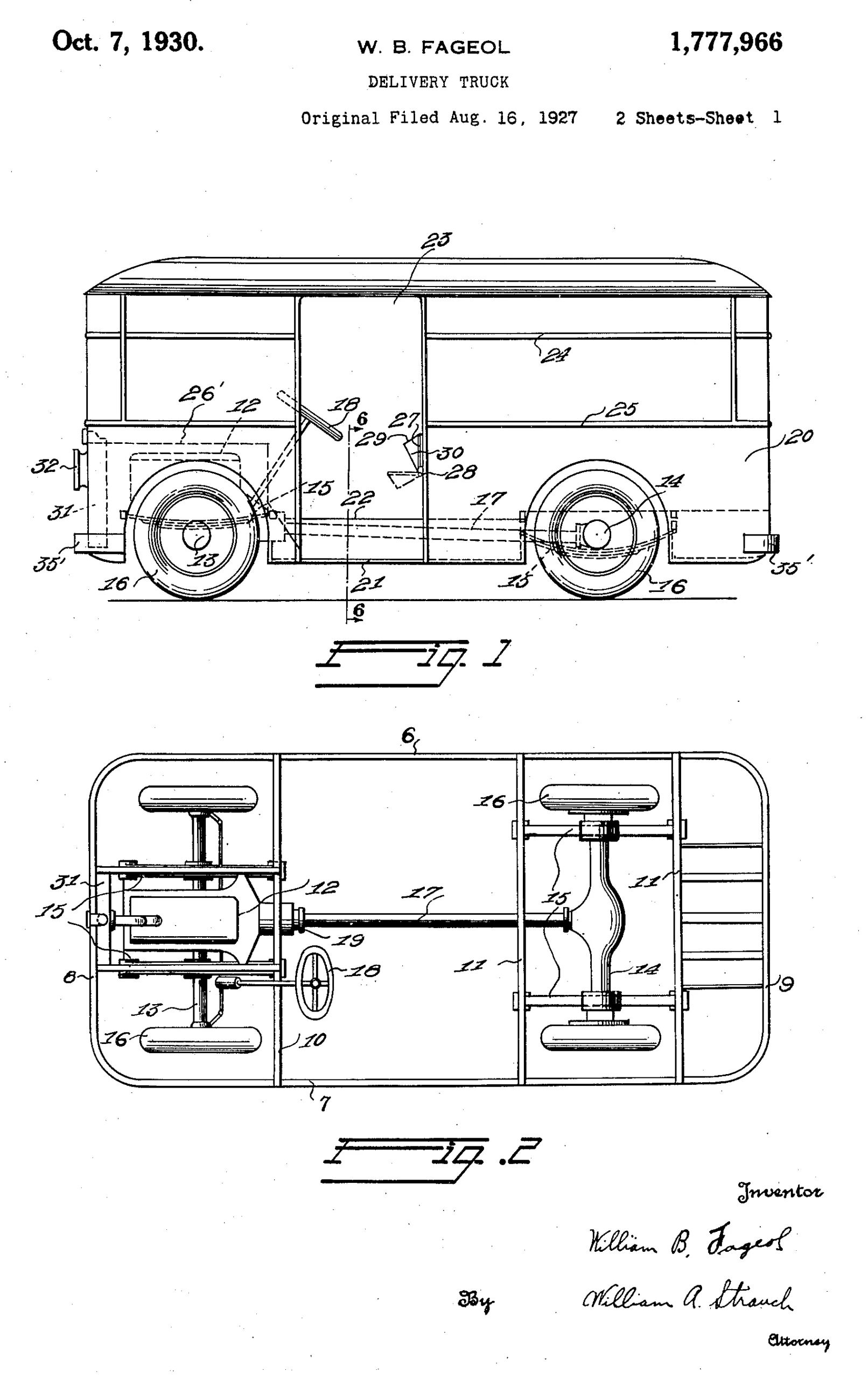 Helms Bakeries & The Twin Coach Delivery Unit: These Clever Compact Vans Used To Be "Daily At Your Door" 4 Patent illustrations showing profile and plan views of a compact delivery vehicle