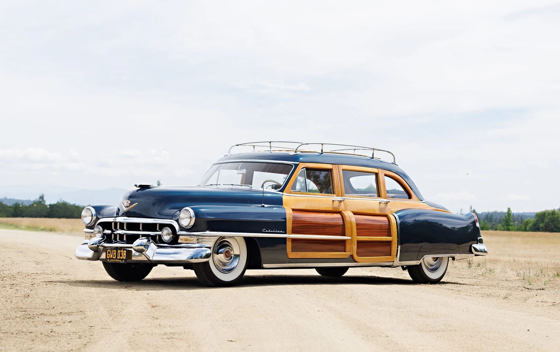 A Cadillac Woodie Sedan? This Wood-Paneled 1951 Cadillac Series 75 Was Once Owned By Gene Autry 14 Left front 3q view of a blue 1951 Series 75 with wood doors and side window frames