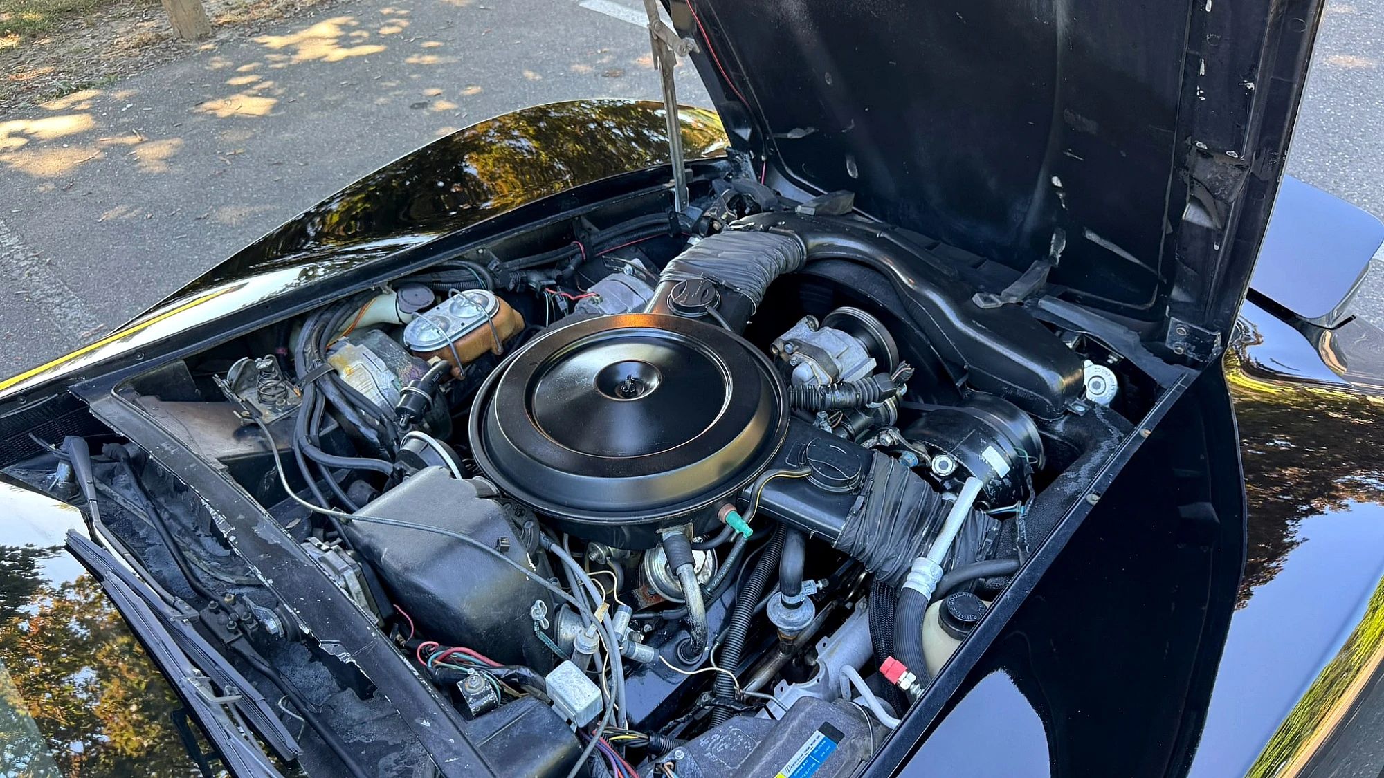Engine of a black Corvette
