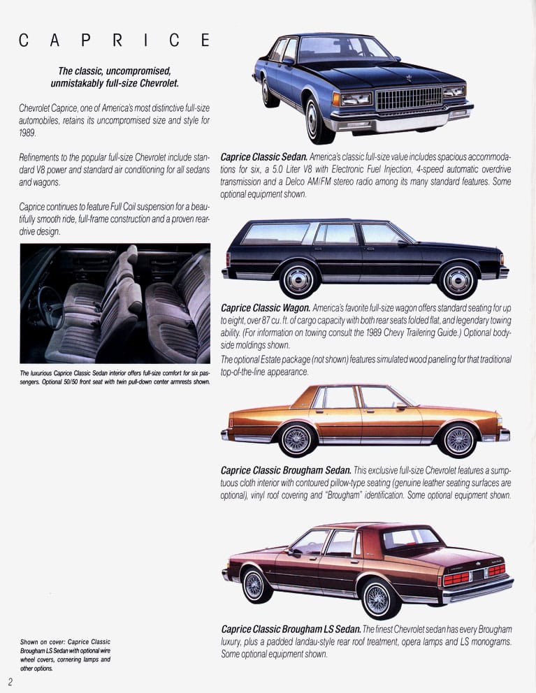 Curbside Musings: 1989 Chevrolet Caprice Classic Brougham – Boxes 4 1989 Chevrolet Caprice brochure pages as sourced from www.oldcarbrochures.org.