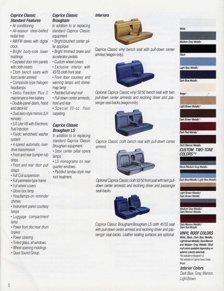 Curbside Musings: 1989 Chevrolet Caprice Classic Brougham – Boxes 8 1989 Chevrolet Caprice brochure pages as sourced from www.oldcarbrochures.org.